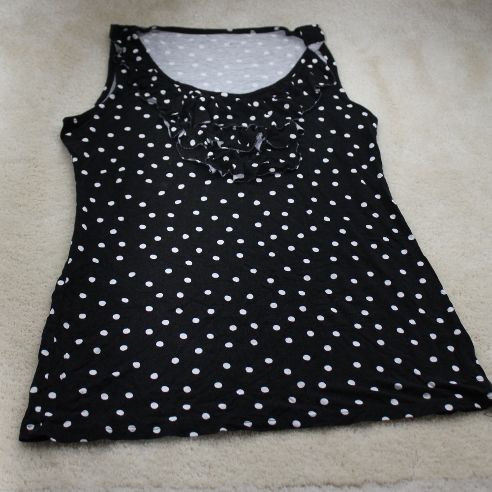 Merona black and white polka dot ruffle top